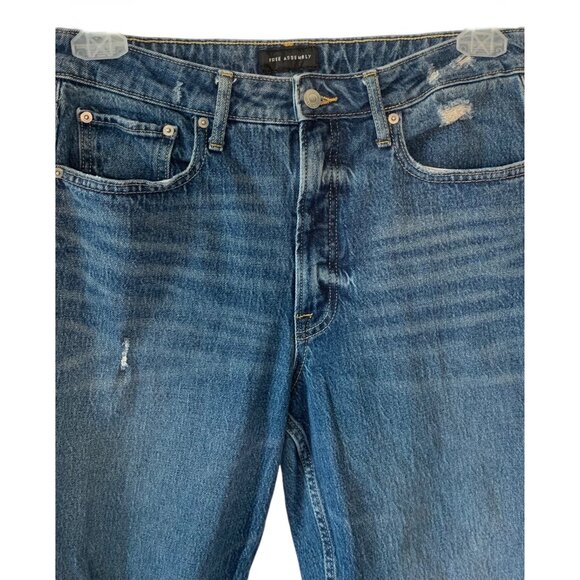 FREE ASSEMBLY Medium Wash Blue Super High-Rise Distressed Straight Jeans Size 12 - Picture 2 of 7